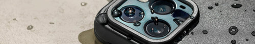 Black OtterBox Fre Series waterproof iPhone case with water drops on it