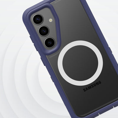 Samsung phone case with magnetic charging pad on a white background