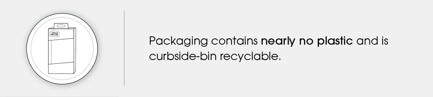 Icon of a packaging container with text about recyclability on a white background