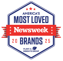 Logo for 'America's Most Loved Newsweek 20 Brands 25' with a red, white, and blue color scheme.